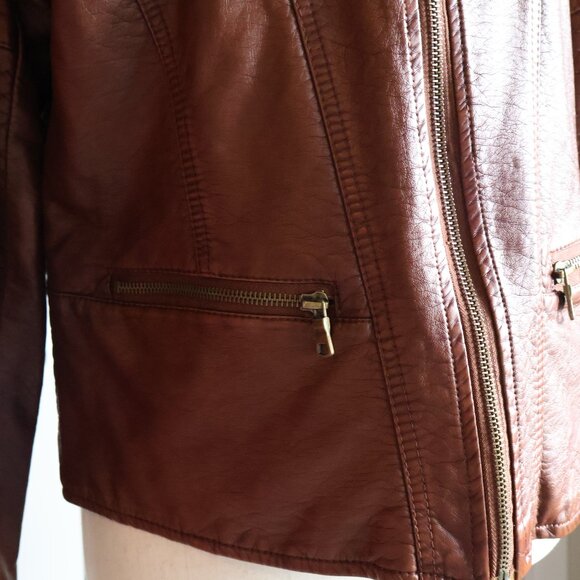 Xhilaration Faux Leather Jacket Brown Womens L Quilted Details - Picture 9 of 9
